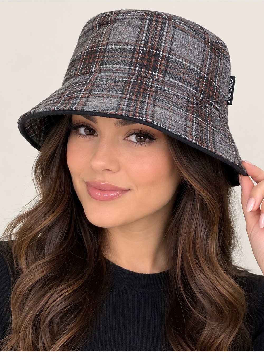 Steve Madden Bucket Hat One Size Reversible Plaid Gray Black Modern Streetwear